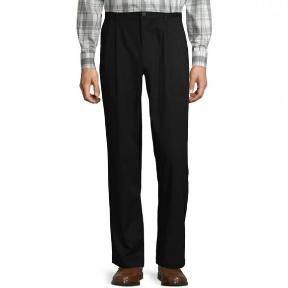 George Men’s Black Wrinkle Resistant Pleated Pants - Picture 1 of 16